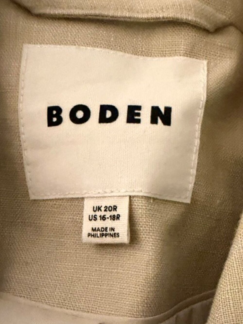 Boden Marylebone Linen Blazer, Tan, Size 16-18R, Worn once, if at all - Picture 5 of 5